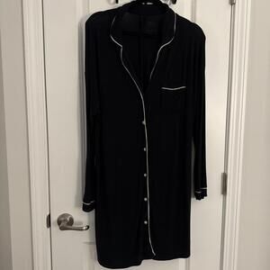 Stars Above Black Long Sleeve Button-Up Nightshirt Sleepwear